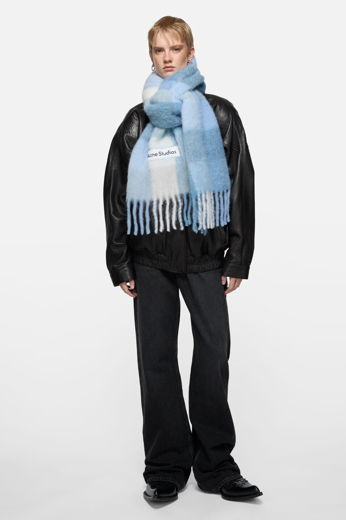 Mohair checked scarf - Light Blue/White/Powder Blue
