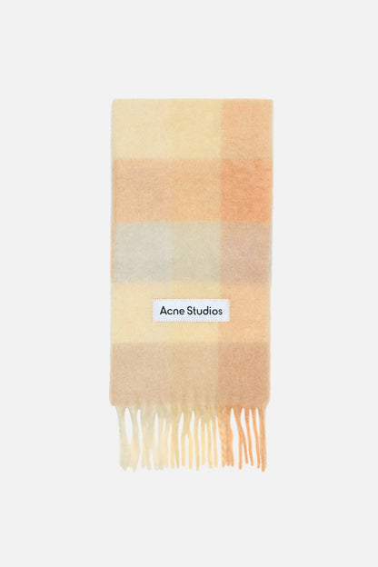 Mohair checked scarf - Peach/White/Beige