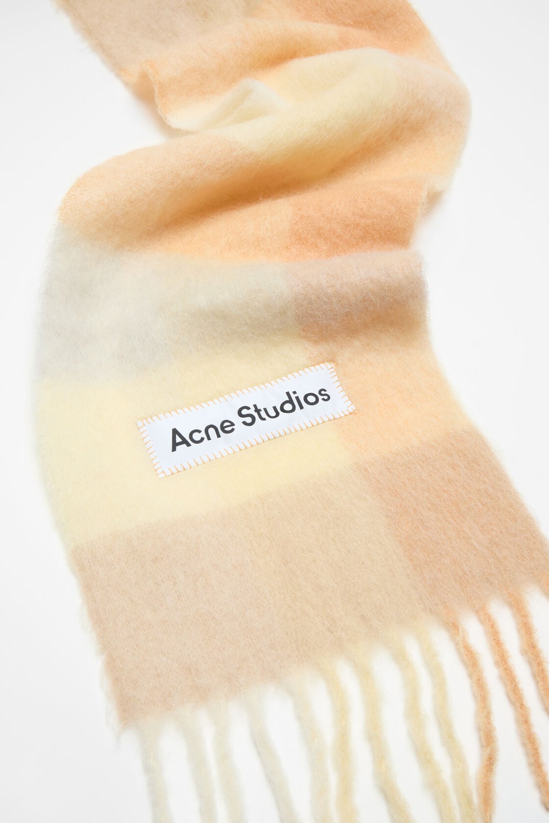 Mohair checked scarf - Peach/White/Beige