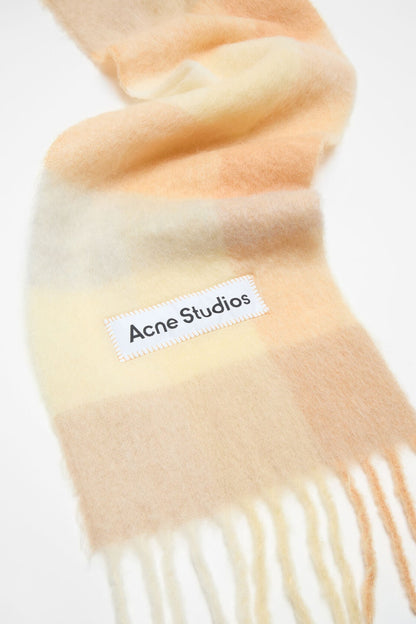 Mohair checked scarf - Peach/White/Beige