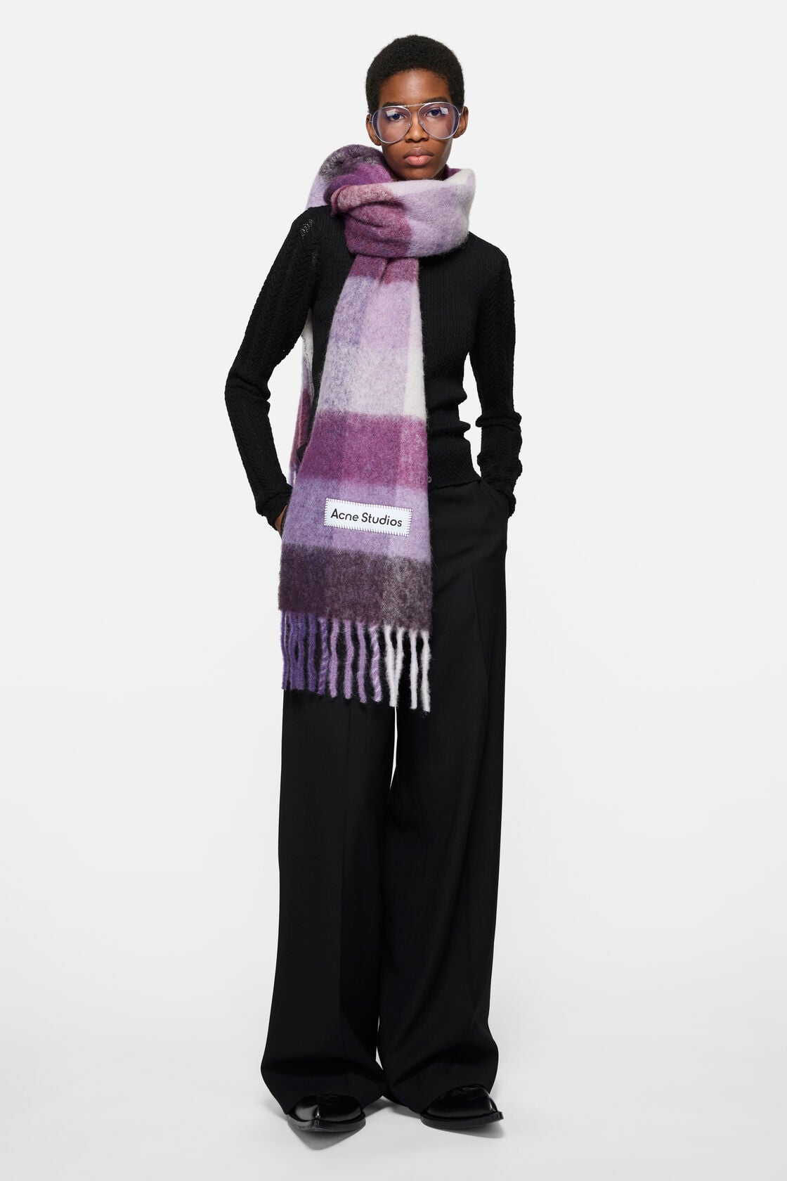 Mohair checked scarf - Purple/white