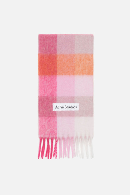 Mohair checked scarf - Pink/Fuchsia/White