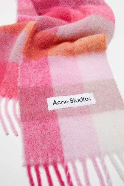 Mohair checked scarf - Pink/Fuchsia/White