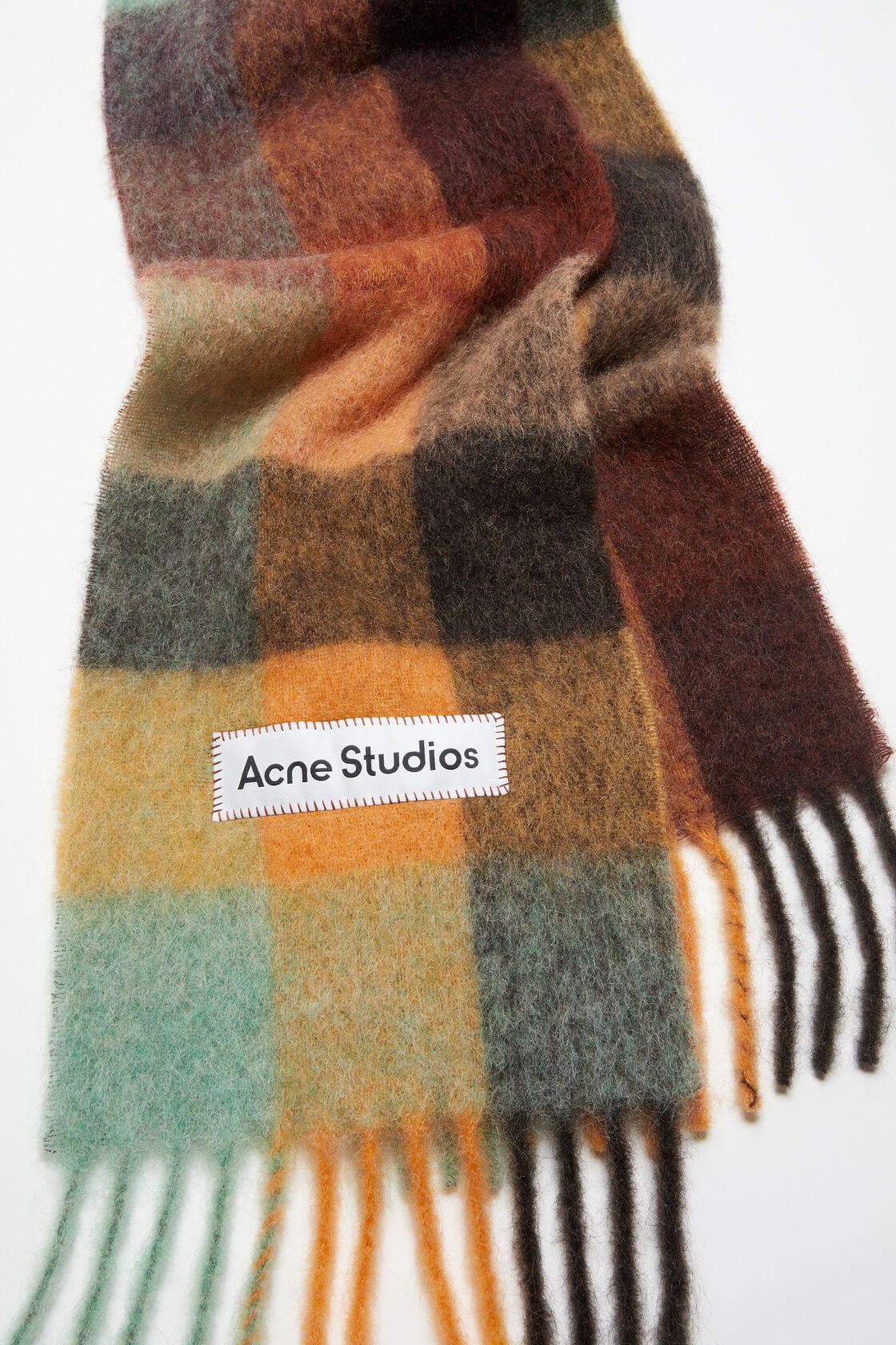 Mohair checked scarf - Chestnut brown/yellow/green