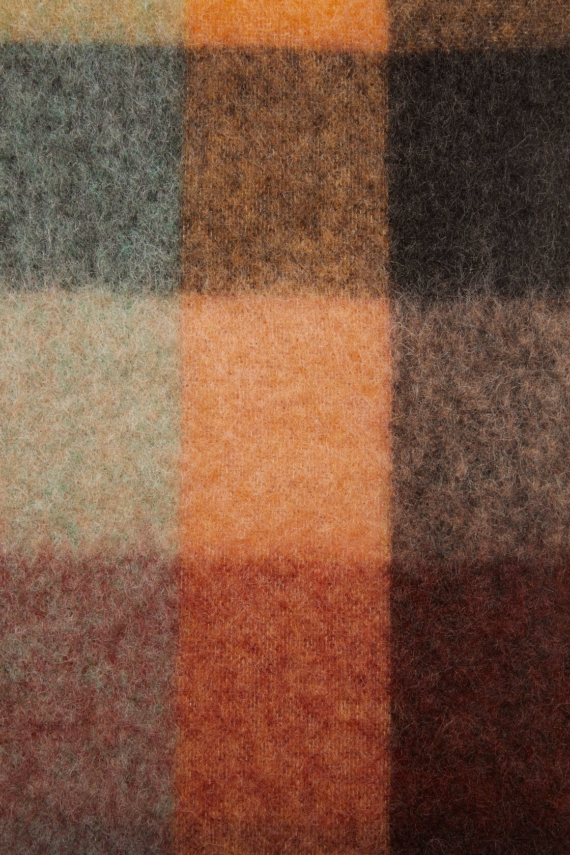 Mohair checked scarf - Chestnut brown/yellow/green