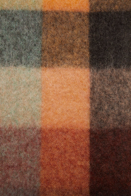Mohair checked scarf - Chestnut brown/yellow/green