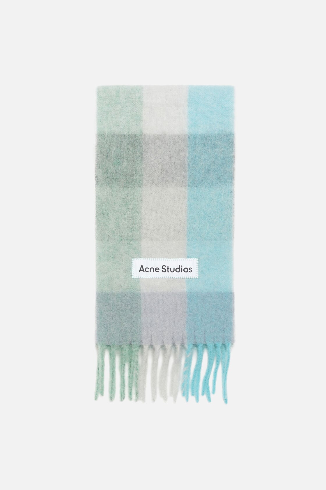 Mohair checked scarf - Turquoise/Grey/Mint Green