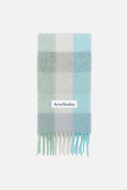 Mohair checked scarf - Turquoise/Grey/Mint Green