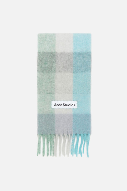 Mohair checked scarf - Turquoise/Grey/Mint Green