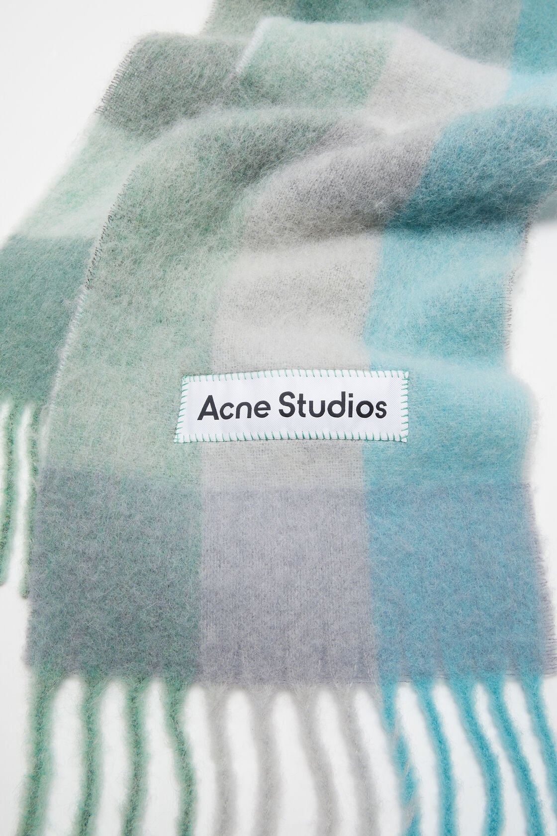 Mohair checked scarf - Turquoise/Grey/Mint Green