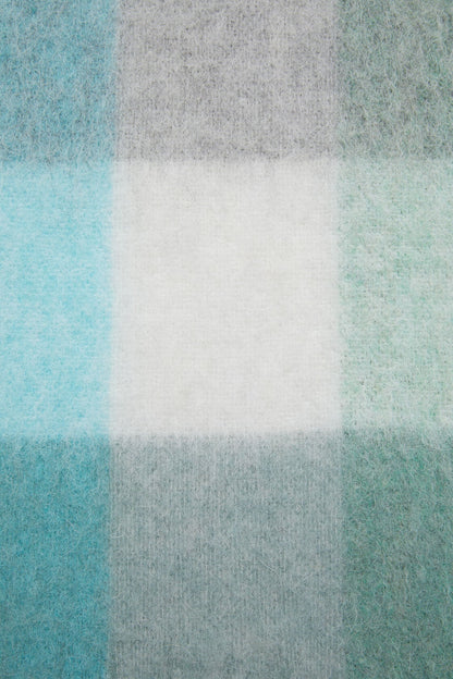 Mohair checked scarf - Turquoise/Grey/Mint Green