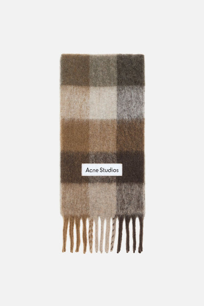 Check fringe scarf - Dark Brown/White/Brown