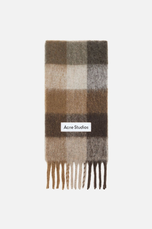 Check fringe scarf - Dark Brown/White/Brown