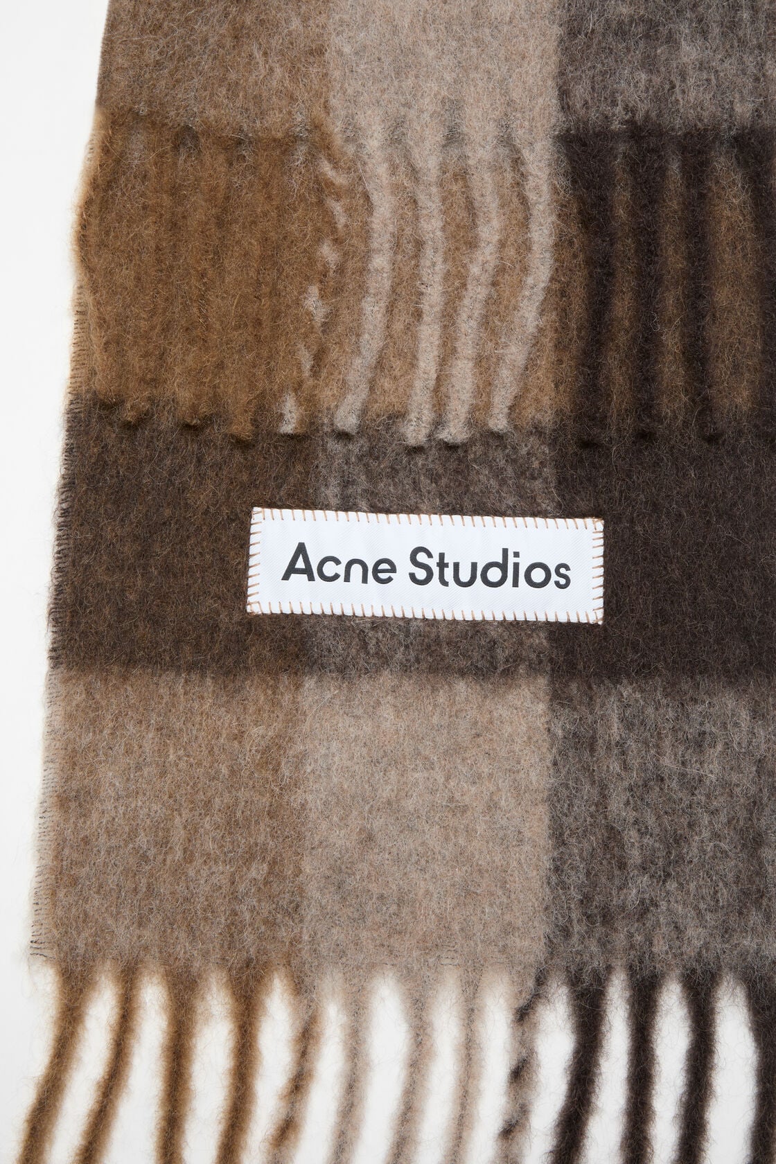Check fringe scarf - Dark Brown/White/Brown