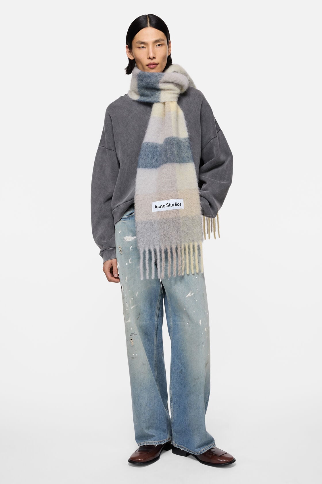 Mohair checked scarf - Vanilla/beige/lavender