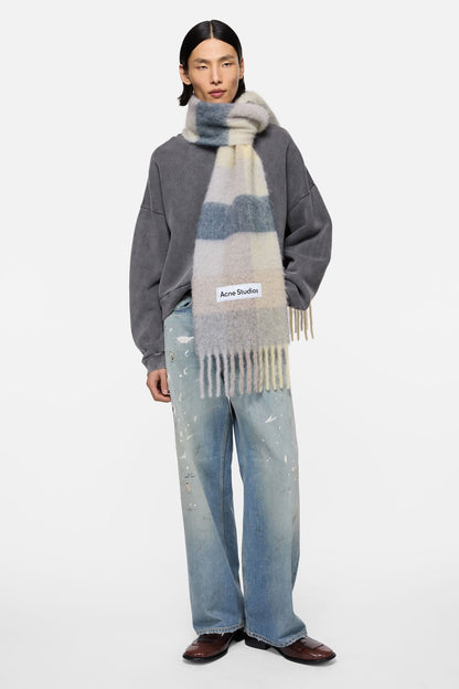 Mohair checked scarf - Vanilla/beige/lavender