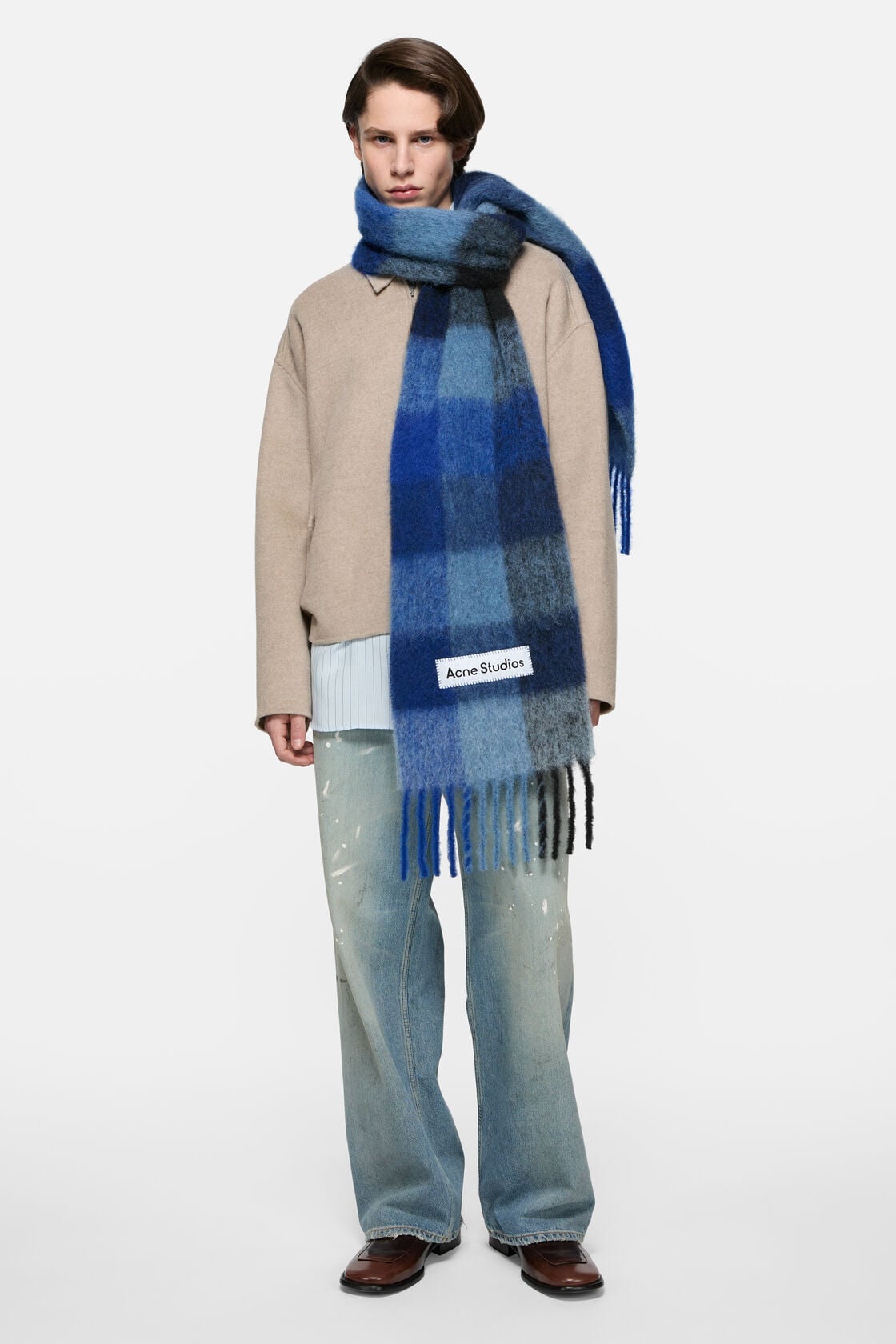 Mohair checked scarf - Dark Navy/Black/Blue