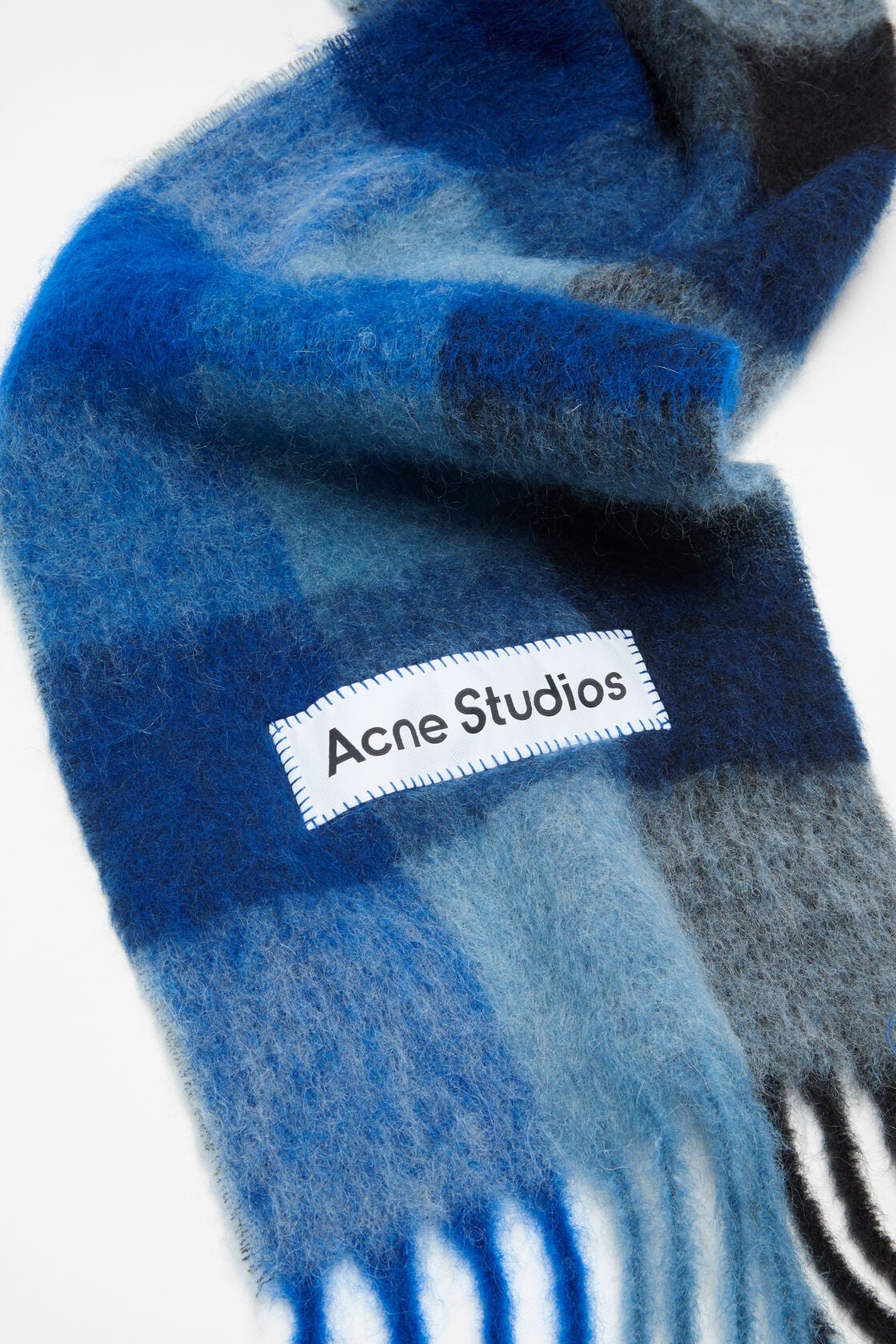 Mohair checked scarf - Dark Navy/Black/Blue