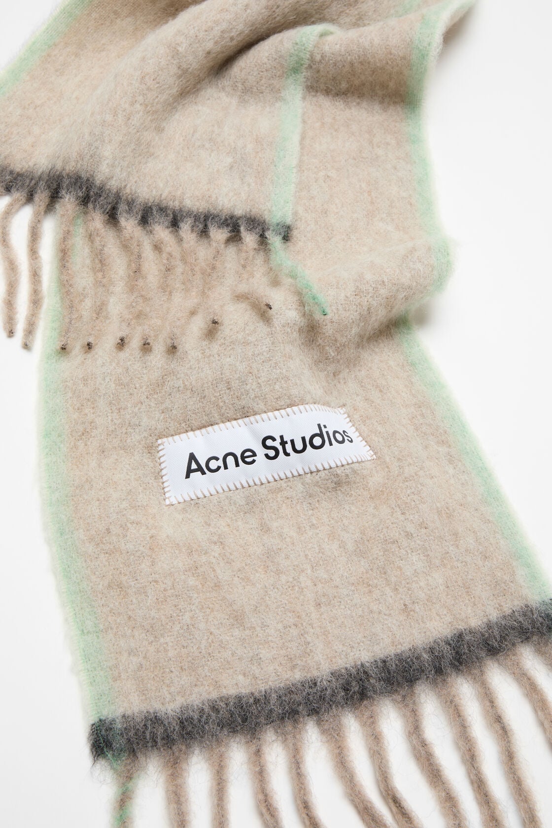 Wool mohair scarf - Narrow - Beige/grey