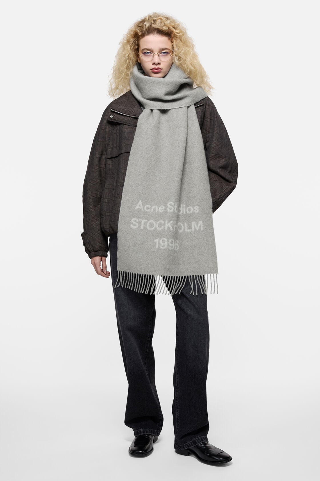 Logo scarf - Wide - Light Grey Melange / White