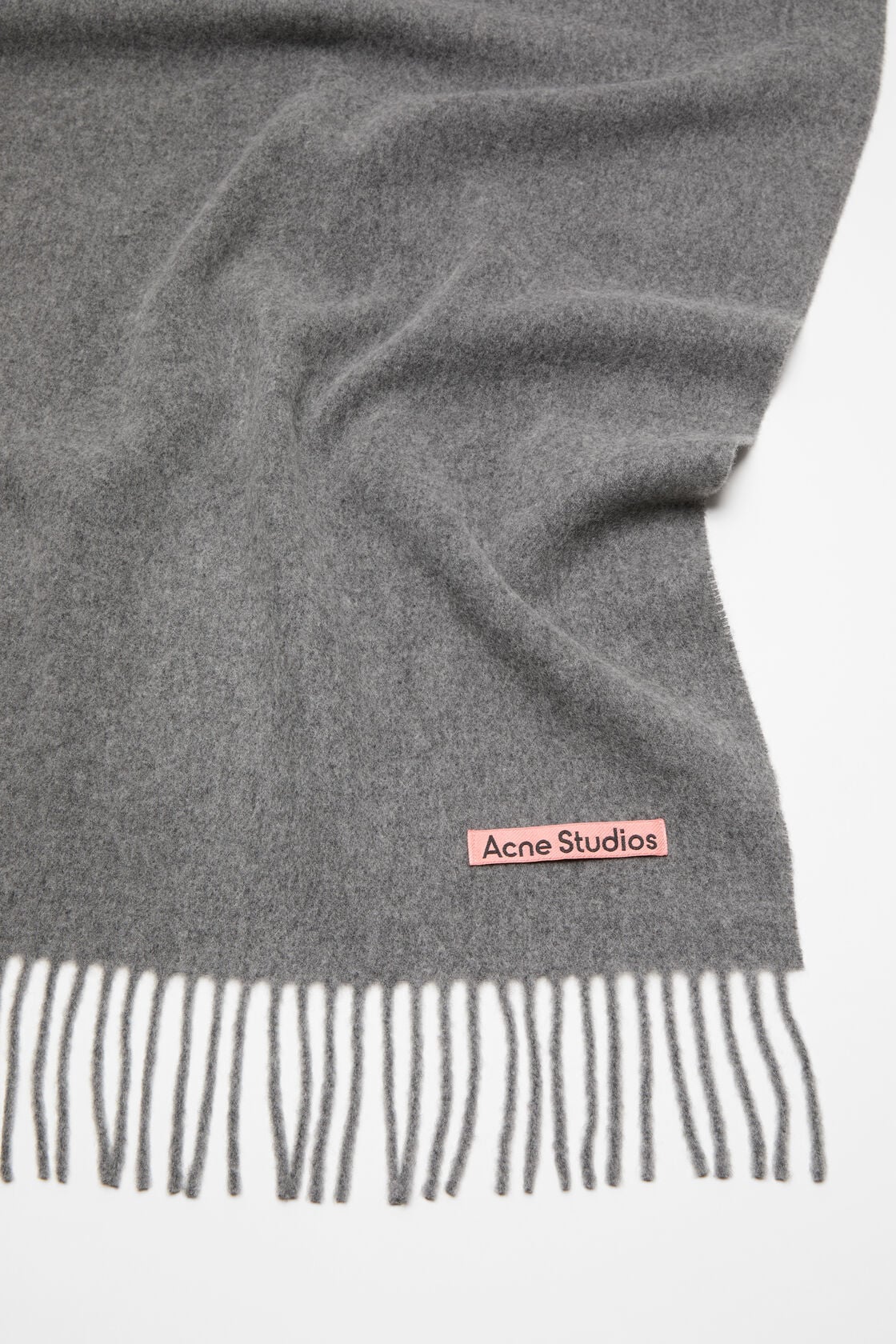 Fringe wool scarf - oversized - Grey Melange