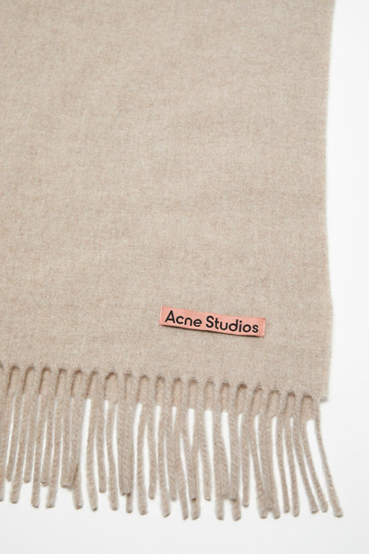 Fringe wool scarf - oversized - Oatmeal melange
