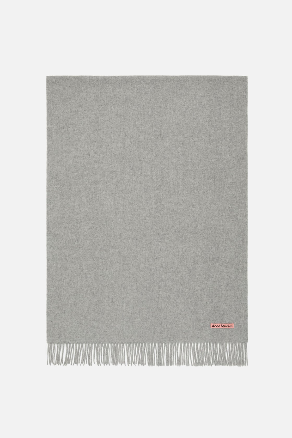 Fringe wool scarf - oversized - Light Grey Melange