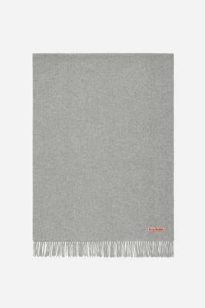 Fringe wool scarf - oversized - Light Grey Melange