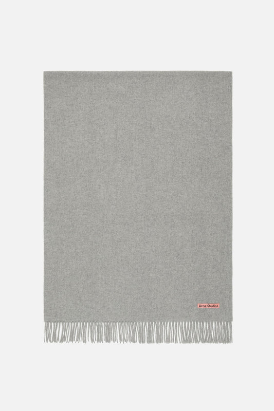 Fringe wool scarf - oversized - Light Grey Melange