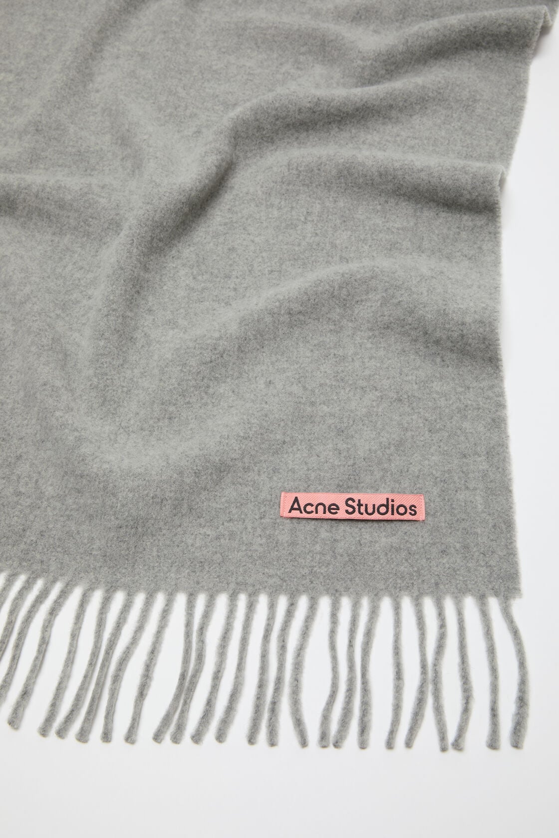 Fringe wool scarf - oversized - Light Grey Melange