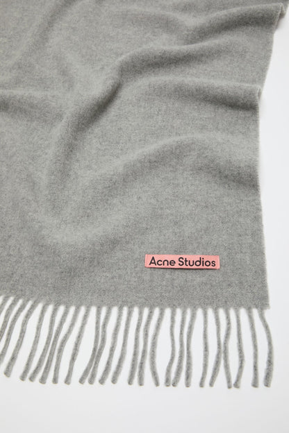 Fringe wool scarf - oversized - Light Grey Melange