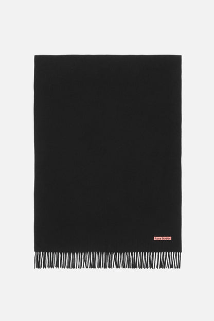 Fringe wool scarf - oversized - Black