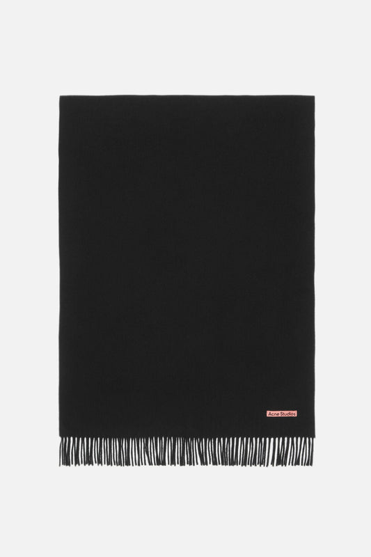 Fringe wool scarf - oversized - Black