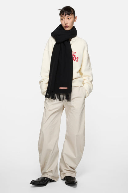 Fringe wool scarf - oversized - Black