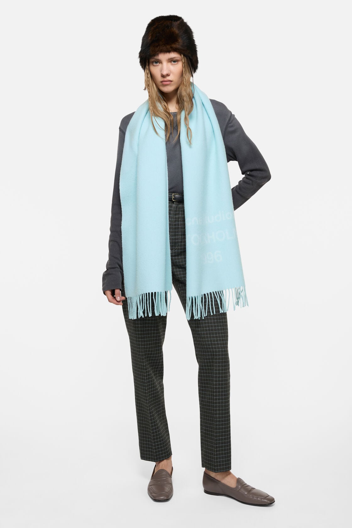 Wool logo scarf - Wide - Light blue/white