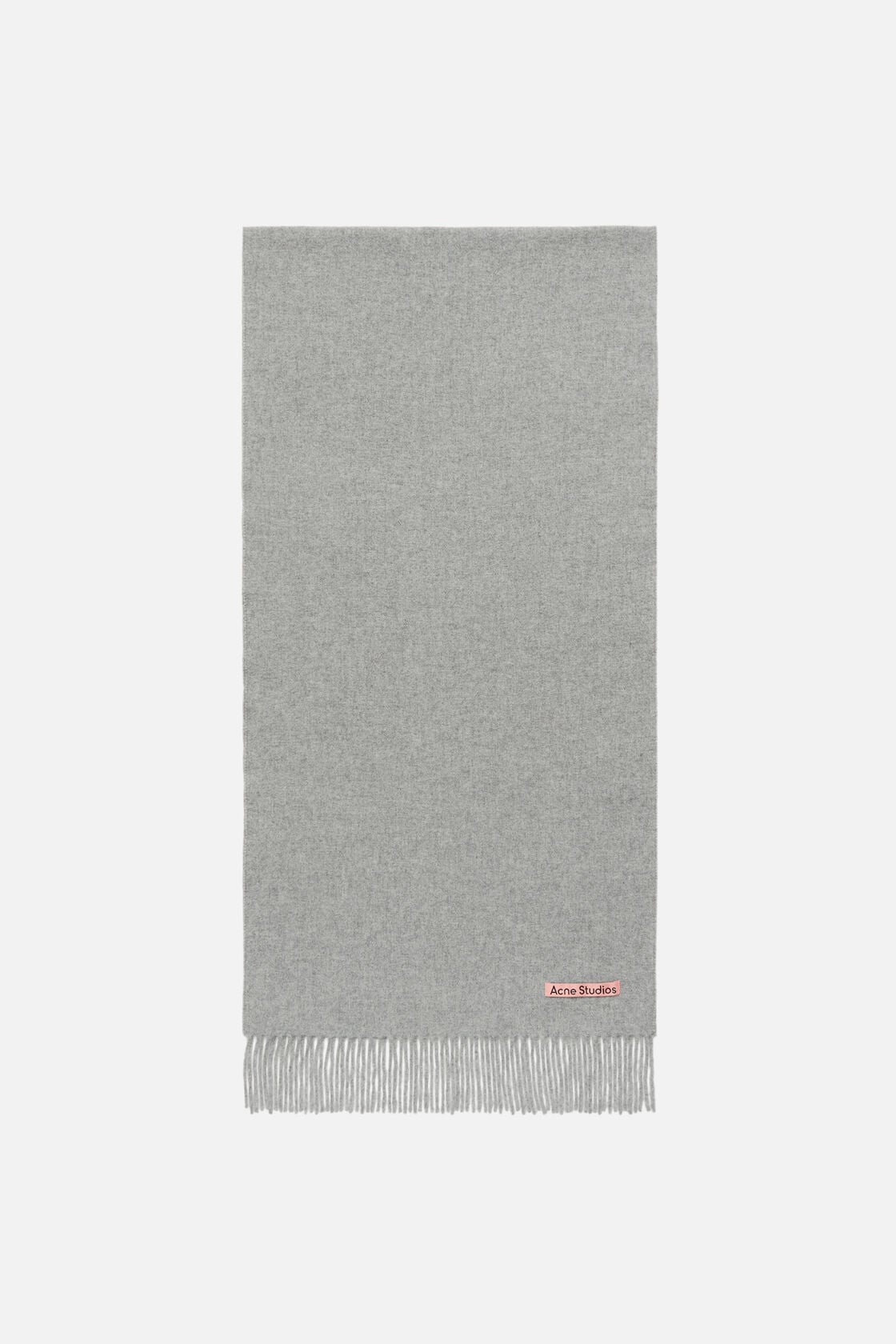 Fringe wool scarf - Narrow - Light Grey Melange