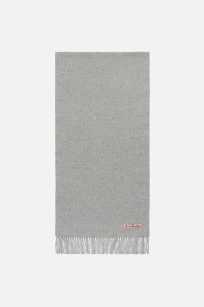 Fringe wool scarf - Narrow - Light Grey Melange