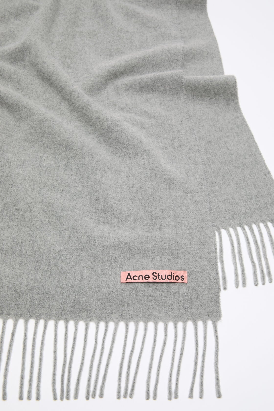 Fringe wool scarf - Narrow - Light Grey Melange