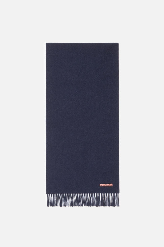 Fringe wool scarf – Narrow - Dark Navy Melange