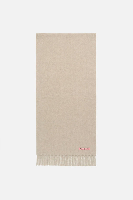 Fringe wool scarf – Narrow - Oatmeal melange