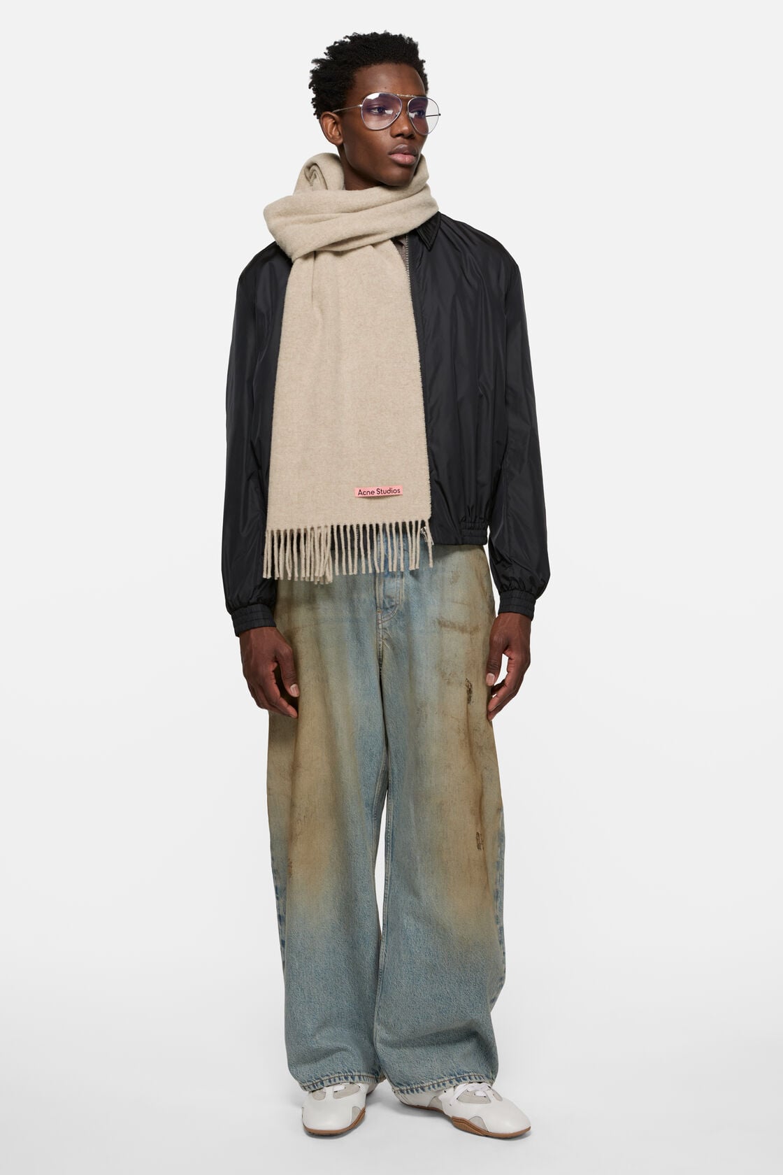 Fringe wool scarf – Narrow - Oatmeal melange