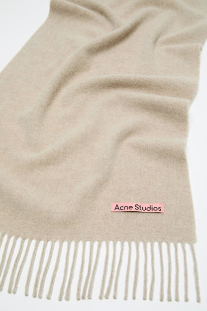 Fringe wool scarf – Narrow - Oatmeal melange
