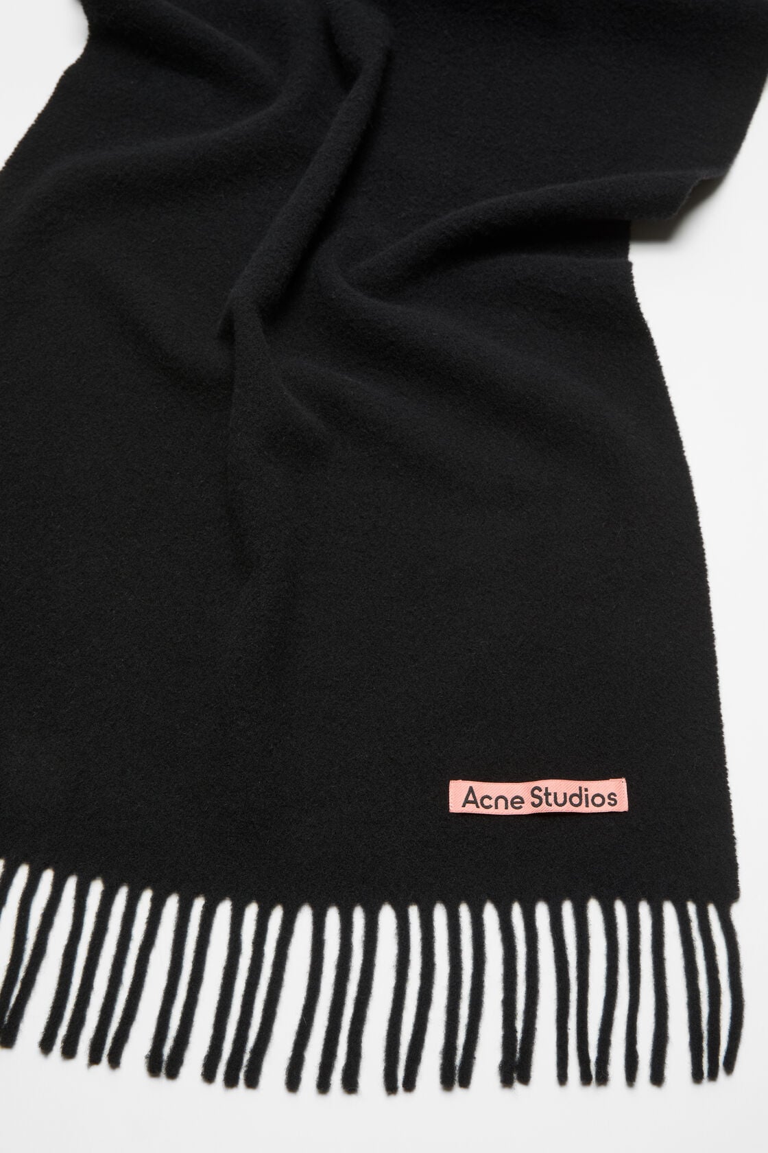 Fringe wool scarf – Narrow - Black