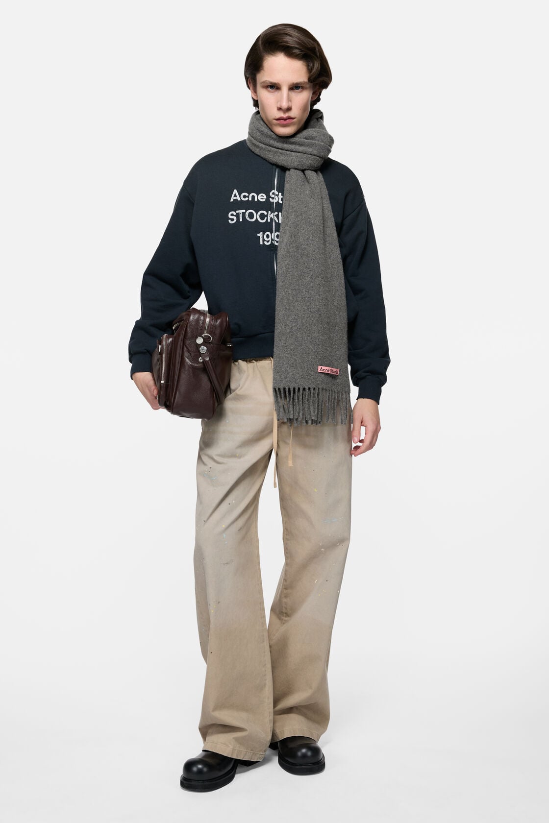 Fringe wool scarf – Narrow - Grey Melange