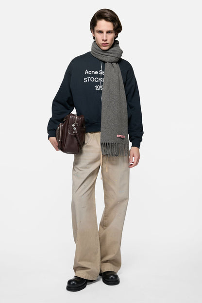 Fringe wool scarf – Narrow - Grey Melange