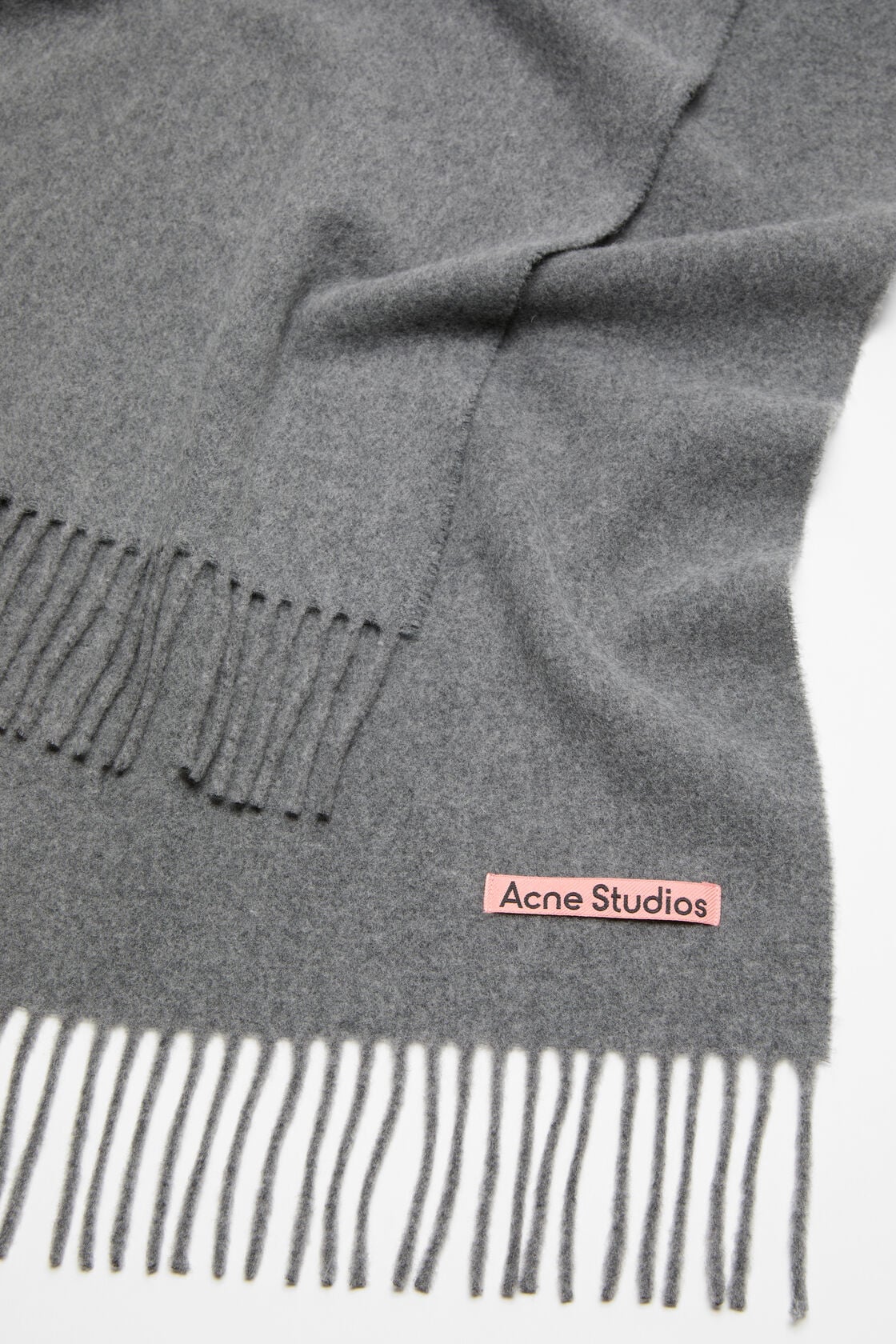 Fringe wool scarf – Narrow - Grey Melange