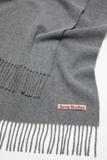 Fringe wool scarf – Narrow - Grey Melange