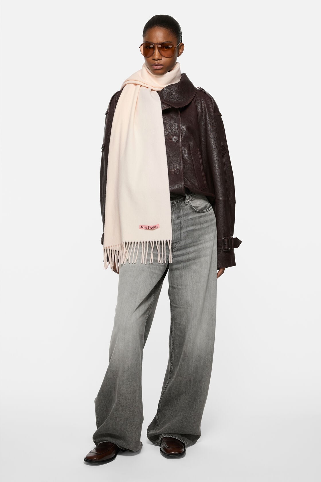 Fringe wool scarf – Narrow - Warm white