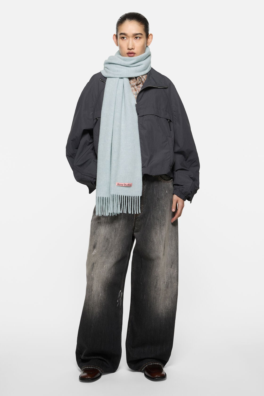 Fringe wool scarf – Narrow - Ice Blue Melange