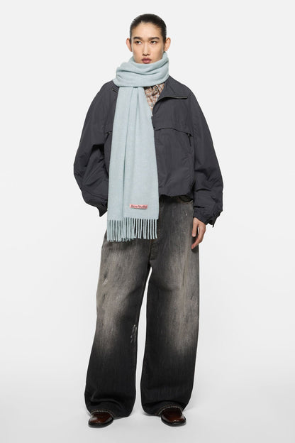 Fringe wool scarf – Narrow - Ice Blue Melange